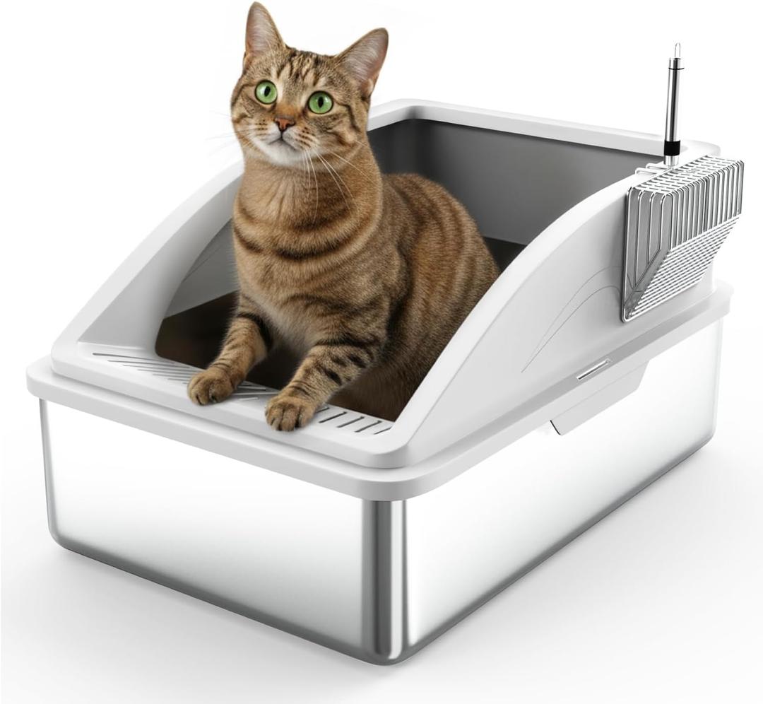 Stainless Steel Litter Box XL with Lid – Enclosed Cat Litter Box for Large Cats, High Sided Leak Proof Metal Litter Box, Easy Clean Non Stick Odor Control