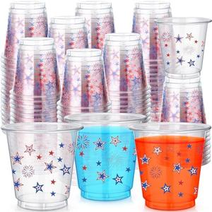 Jingmore 100 Pcs 3 oz Labor Day Shot Cups Americana Stars Plastic Party Glasses Red Blue White Patriotic Disposable Drinking Cups for Memorial Flag Veteran Independence Day Party & Events