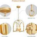 4-Light Gold Chandelier, Modern Farmhouse Lantern Chandelier with Rustic Cage Hanging Pendant Light Fixture for Kitchen Island Bedroom Living Room Entryway Foyer, Dining Room Light Fixtures Over Table