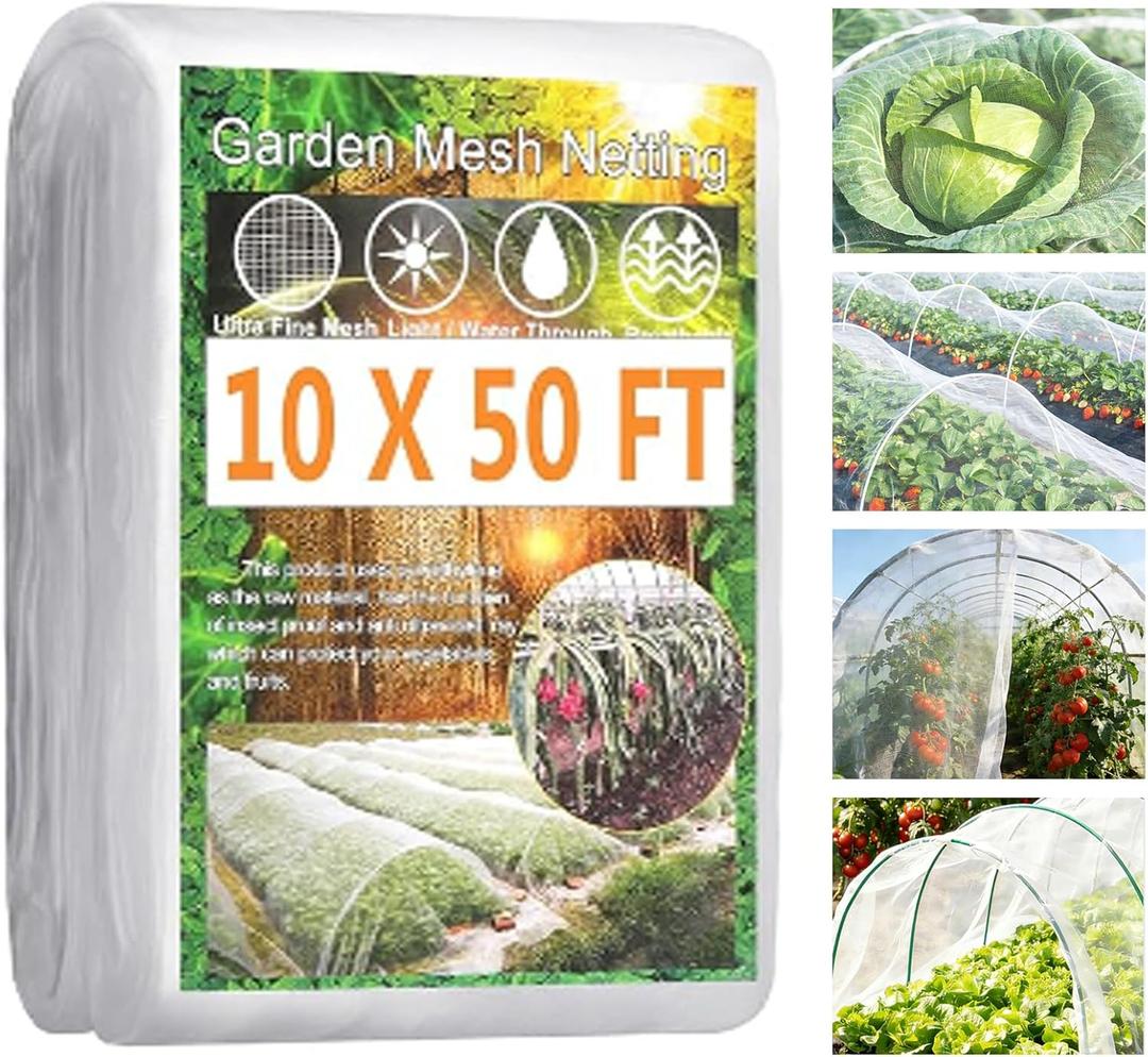 Garden Netting Pest Barrier, 10 X 50FT Insect Netting for Garden Raised Beds, Garden Mesh Netting Bug Netting Row Cover for Vegetables, Fruit Trees, Blueberry Bushes