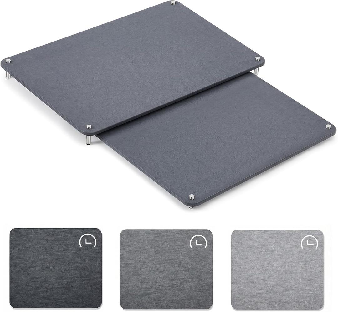 2 Tiers 24"x16" & 20"x16" Large Nesting Stone Dish Drying Mats for Kitchen Counter Absorbent Quick Dry Diatomaceous Earth Mat with Non-slip Feet for Pot Dishes Tableware (Dark Gray)