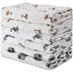 GLLQUEN BABY Receiving Blanket Boy Cotton Muslin Swaddle Blankets Girl Newborn Squares Breathable & Soft Thin Baby Blankets Cloths Double Absorbent Infant Swaddling Wrap - 6 Pack (Giraffe)