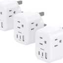 US to UK Plug Adapter 3 Pack, Addtam Type G Travel Plug with 3 Outlets 3 USB Ports(2 USB C), UK Power Adaptor for USA to England London British Ireland Scotland Dubai Hong Kong Kenya