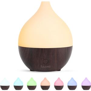 SALKING Essential Oil Diffuser, 100ml Small Aromatherapy Diffuser for Essential Oils, Auto Shut-Off Ultrasonic Diffusers, Cool Mist Humidifier with Warm White Lights, for Office Home (Dark) (Dark Wooden Grain)