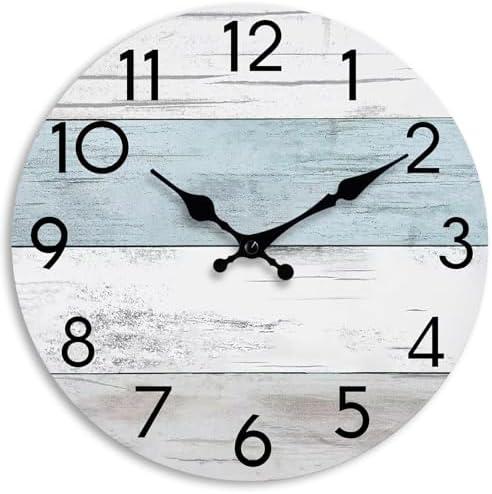KECYET Wall Clock Silent Non-Ticking Wooden Clocks Battery Operated 16 Inch Small Country Retro Rustic and Beach Style Decorative for Living Room, Kitchen, Home,Bathroom, Bedroom (Blue)