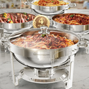 Round Chafing Dishes for Buffet with Glass Lid (5QT, 4 Pack), Chafers and Buffet Warmers Set with Mirror-Polished Stainless Steel, Rolled Rim, Stackable, Lid Holder for Parties, Catering
