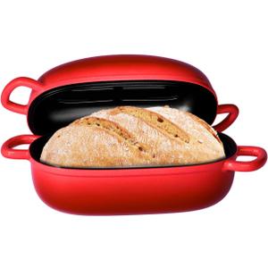 Dutch Oven for Bread Baking 9x6 Inch - 2.5QT Bread Pans for Homemade Bread Cast Iron Bread Pan Dutch Oven Loaf Pan with Lid and Loop Handles for Homemade Breadmaking, Red