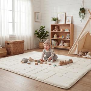 Baby Play Mat for Floor, 1.3" Thick 59x79 Plush Soft Foam Mats for Toddler Kids Crawling, Non-Slip Easy Care Nursery Rug for Playroom Living Room (Ivory)