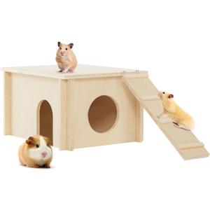 Petsfit Hamster Hideout Perfect for 3-4 Hamsters, 10mm Panel Thickness Hamster House with Climbing Ladder for Hamsters, Guinea Pigs, Chinchillas, Dwarf Rabbits