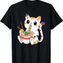 Japanese Anime Cat Ramen Noodles Kawaii Neko Women Men T-Shirt, Large
