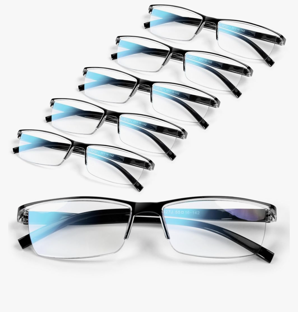 6 pack Executive Style Reading Glasses Men - Durable Readers with 99% Blue Light Blocking - Comfortable Fit with TR90 Frames 1.5
