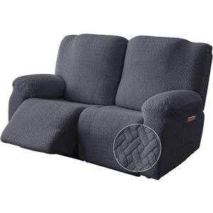 Genina Recliner Loveseat Covers, Stretch Reclining Sofa Covers, 2 Seater Couch Cushion Stripe Jacquard Recliner Slipcovers - Furniture Protector Covers for Pet Kid (Dark Gray)
