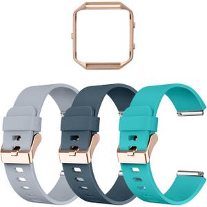 LEEFOX Compatible Blaze Bands with Frame, Sport Silicone Replacement Strap for Blaze Smart Fitness Watch Accessory Wristbands Small, w/Rose Gold Frame Men Women, E-Grayz/Slate/Navy  Rose Gold Frame