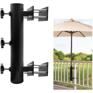 Heavy Duty Adjustable Metal Patio Umbrella Holder Clamp Stand - Durable Umbrella Mount for Deck Railing, Outdoor Courtyard & Balcony - Perfect for Wind Resistance