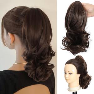 Tmlkhl Claw clip Ponytail Extension 14 Inch Short Clip in Ponytail Brown Color Ponytail Extension for Black Women Hair Extensions Cheer Ponytail Hair Piecefor Daily Use Curly Ponytail Drawstring