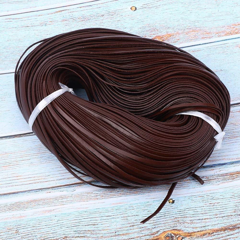 Manual DIY Flat Leather Cord 100m Fi Layer Leather Crafted CordDeep Coffee CordLeather StripLeather LaceLeather Beading CordFlat Cord Indispensable for for Belts (Deep coffee 3mm*1mm100 meters)