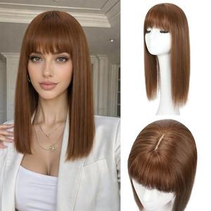 Sakuraaa Hair Toppers for Women with Thinning Hair 14inch Toppers With 6.5×6.5 Large Base Long Straight Layered Premium Synthetic Hair Pieces (chestnut brown)
