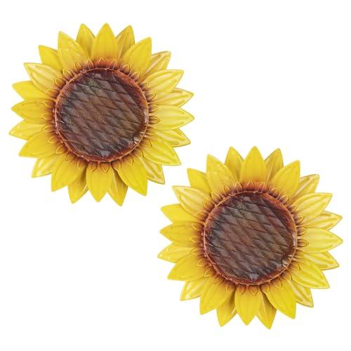 hogardeck Metal Sunflower Wall Decor - 2 Pcs 11'' Metal Flower Wall Art Outdoor Backyard Decorations Sunflower Kitchen Bathroom Decor Hanging for Indoor, Outdoor, Living Room, Bedroom