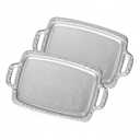 Tiangrid 2 Pcs Silver Serving Tray Elegant Floral Metal Plate Silver Platter for Buffet Wedding Party Jewelry Decorative (Oblong with Handle)