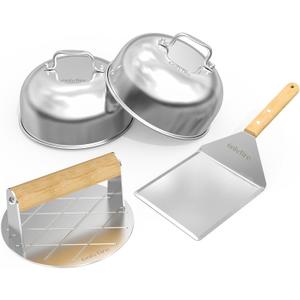 only fire Griddle Accessories Kit,4 PCS,Cheese Melting Dome & Burger Press Kit,6 Inch Basting Cover with Burger Smasher & Grill Spatula for Outdoor Griddle BBQ, Flat Top Teppanyaki Grilling & Steaming