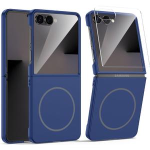 Magnetic for Samsung Galaxy Z Flip 7 Case, Compatible with MagSafe, Built-in Screen Protector, Flip7 Slim Hard Shockproof Phone Cover, Blue