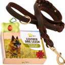 ADITYNA Double Handle Leather Dog Leash 6ft - Heavy Duty Braided Leash with Traffic Handle - Lead for Training and Walking Large & Medium Dogs (Two Handles 6 foot x 3/4", Brown)