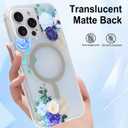 LSL Designed for iPhone 15 Pro Max Case [Drop Protection/Compatible with Magsafe] Cute Flower Magnetic Phone Case for Women Girly TPU Bumper Floral Cover Blue