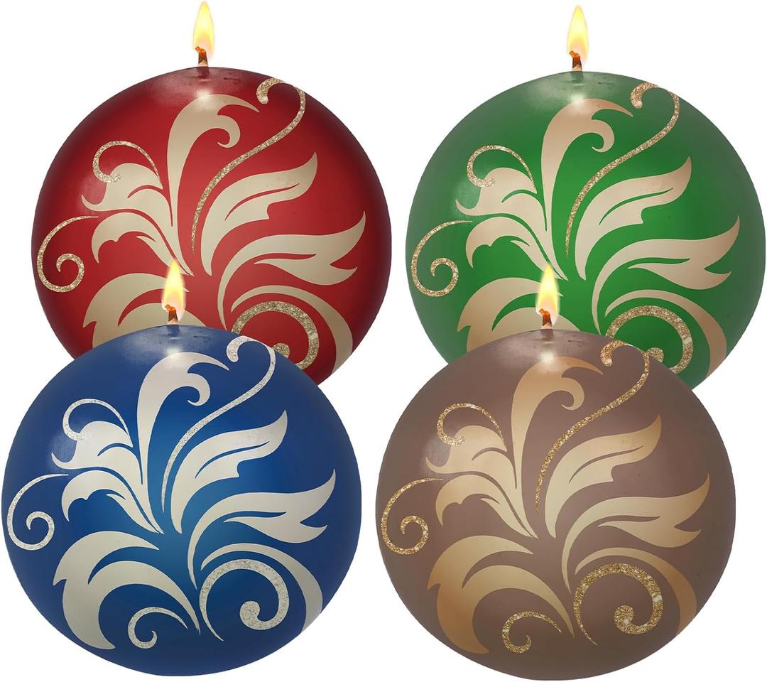 2 x Lounsweer 4 Pcs Ball Candles 3 Inch Round Candles Glitter Swirl Novelty Pattern Unscented Decorative Sphere Candle for Weddings, Home Party Holiday Decoration, Housewarming Gifts