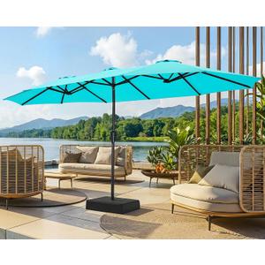 SUPERJARE 15FT Outdoor Patio Umbrella with Base Included, Double Sided Pool Umbrellas with Fade Resistant Canopy, Extra-Large Table Umbrella for Deck, Market, Backyard, Light Blue