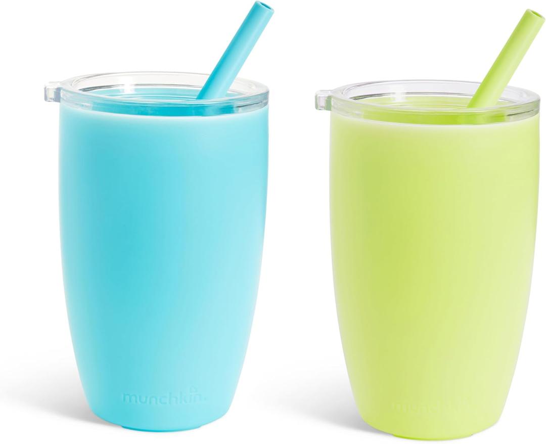 Munchkin Simple Clean Toddler Sippy Cup Tumbler with Easy Clean Straw, 10 Ounce, 2 Pack, Blue/Green