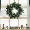 20'' Black White Christmas Wreath with Bow Pearl Chains Faux Norfolk Pine Wreath Artificial Cedar Christmas Greenery Decoration for Xmas Front Door Window Wall Fireplace Indoor Outdoor