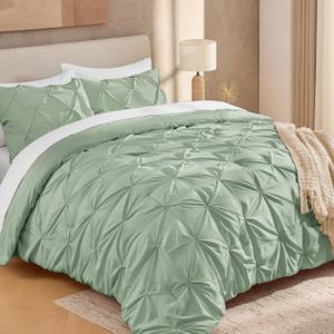 King Pinch Pleat Sage Green Comforter Set 3 Piece Bedding
Lightweight Comforter with 2 Pillow Shams,104"x90", Pintuck Fluffy, All Season Use, Boho Cute Style for Bedroom