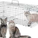 Animal Traps,Live Animal Trap for Cats,Rabbits, Squirrels,cat Trap for Stray Cats, Live Traps for Raccoons, Stainless Steel Foldable with Pedal Triggers (32 x 11 x 12.6 inches)