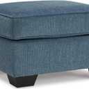 Signature Design by Ashley Cashton Contemporary Accent Ottoman with Faux Wood Finished Exposed Feet, Foam Cushion, Crosshatched Upholstery, 30" by 24", Blue