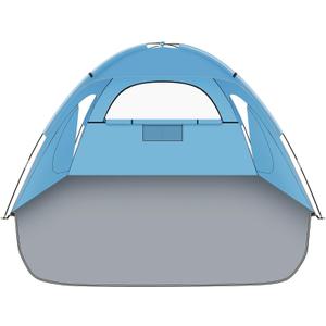 Beach Tent Sun Shelter, Beach Shade Tent with UPF 50+ UV Protection for 2-3 Person, Portable & Easy Setup Cabana, 3 Roll Up Doors & 8mm Fiberglass Rods, Carry Bag Included