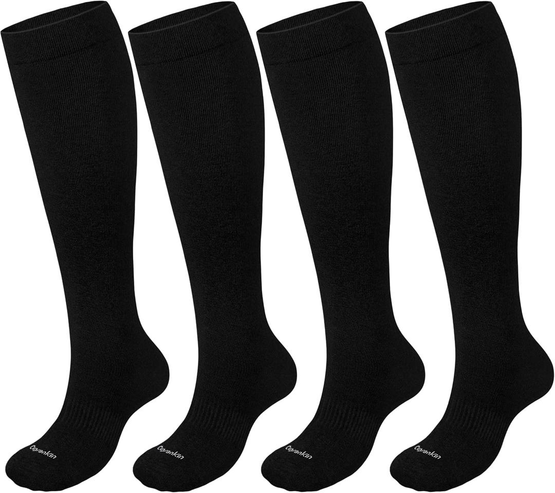 Premium Coton Compression Socks for Women&Men 15-20mmHg Knee High Sock for Nurses, Flying, Travel, Pregnancy (Black, XL)