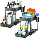2 Pack Under Sink Organizer with Pull-Out Drawer, Black | 2-Tier Cabinet Storage, Kitchen & Bathroom, Tool-Free Assembly, Fits Cleaning Supplies & Toiletries, Space Saving