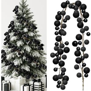 Dingion Christmas Ball Garland 6 ft Black Christmas Tree Garland Halloween Ornament Hanging Ball Decorations Shatterproof Ornament for Xmas Tree Party Decor Mantel Fireplace Stair Indoor Outdoor (1.18, 1.57, 1.97 Inch)