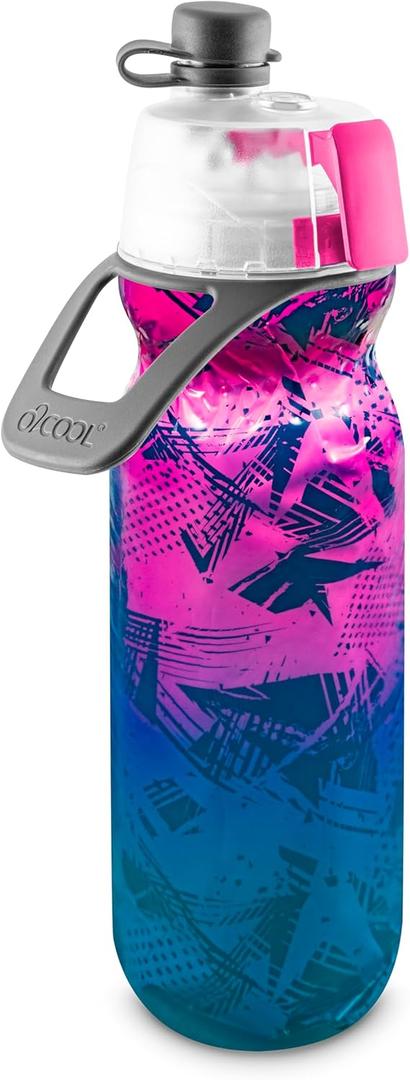 O2COOL Mist 'N Sip Misting Water Bottle 2-in-1 Mist And Sip Function With No Leak Pull Top Spout Reusable Sports Water Bottle - 20 oz (Ombre Prism Pink)