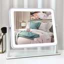 Leadzones Rechargeable Vanity Mirror with Lights,14"x12"LED Lighted Makeup Mirror,Large Makeup Mirror with Lights,Touch Screen with 3-Color Lighting,Dimmable,for Vanity Desk Tabletop,Bedroom