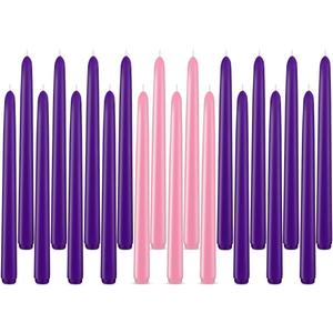 Christmas Advent Candles Set, 15 Purple and 5 Pink Taper Candles, 10" Unscented Candlesticks for Seasonal Celebrations