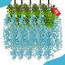 24 Pack Lake Blue Wisteria Hanging Flowers, 3.4 Ft Fake Hanging Flowers, Artificial Wisteria Garland Vines for Wedding Room Backdrop Outdoor Patio Garden Decoration
