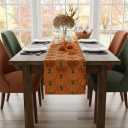 Soft Plush Faux Fur Jacquard Pumpkins Fall Rustic Table Runner, Seasonal Autumn Kitchen Dining Fall Table Decoration Halloween Table Runner for Home Party Decor 13x72 Inch Thanksgiving Decorations