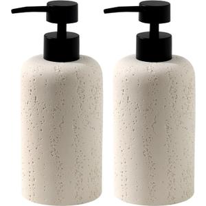 Soap Dispensers 400mL 13.5 OZ, 2 PCS Luxurious Hand Dish Lotion Shampoo Soap Dispenser Jar, Travertine Soap Pump Bottles for Kitchen Bathroom Countertop (Cream)