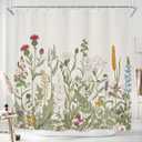 Riyidecor Wildflower Botanical Shower Curtain for Bathroom Decor 72Wx72H Inch Floral Flower Plant Herbs Sage Green Leaves Decorative Bath Set Bathroom Accessories Fabric Waterproof 12 Pack Hooks