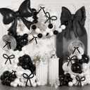 Black and White Balloons Arch Kit,JOGAMS 187Pcs White Black Bow Birthday Party Decorations with Bow Double Stuffed Pearl White Balloons Ribbon Pearl Stickers for Birthday Bachelor Bridal Baby Shower