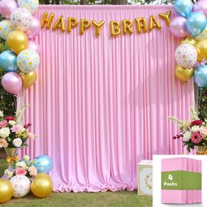 20ftx10ft Wrinkle Free Pink Backdrop Curtain for Parties, 4 Panels Silky Polyester Photo Backdrop Drapes Back Drop Cloth for Wedding Birthday Photography Background Baby Shower Decor