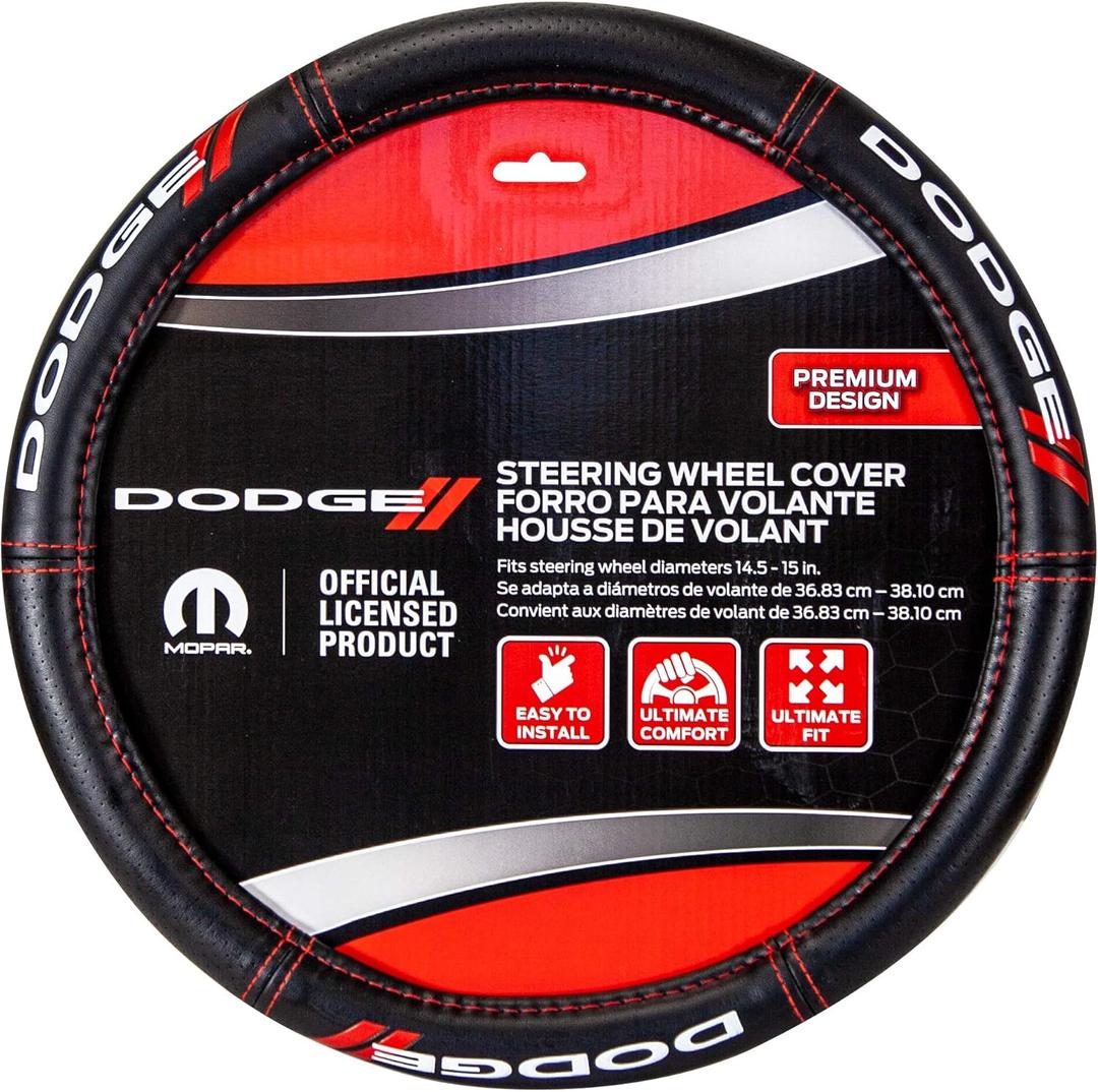 Plasticolor 006694R01 Dodge // Deluxe High Contrast Stitching Premium Steering Wheel Cover for Cars, Trucks & SUV