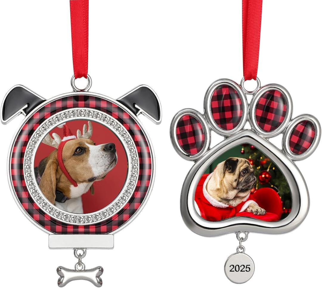 KDVOG 2PCS Dog Christmas Picture Frame Ornaments, 2025 Dogs Paw Photo Frames Xmas Puppy Ornament Home Decoration Keepsake for Pet Memorial Gifts, Animal Lovers Gift, Pets Owner Presents