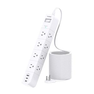 One Beat Extension Cord 15 ft, Surge Protector Power Strip with 8 Widely AC Outlets 3 USB (2 USBC), Flat Plug Power Strip, Desktop Charging Station with Overload Protection for Home, Office, Dorm, ETL Listed